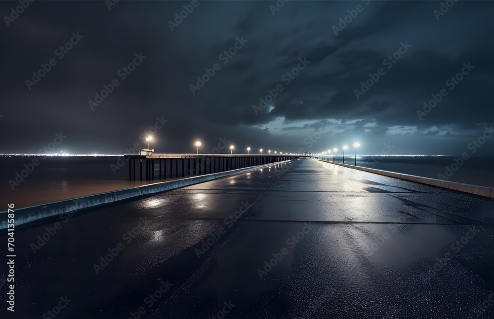 Night city view and bridge in dark atmosphere