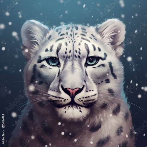 Obraz na płótnie Snow leopard close-up in snowy mountains. An endangered animal species listed on the IUCN Red List. w salonie
