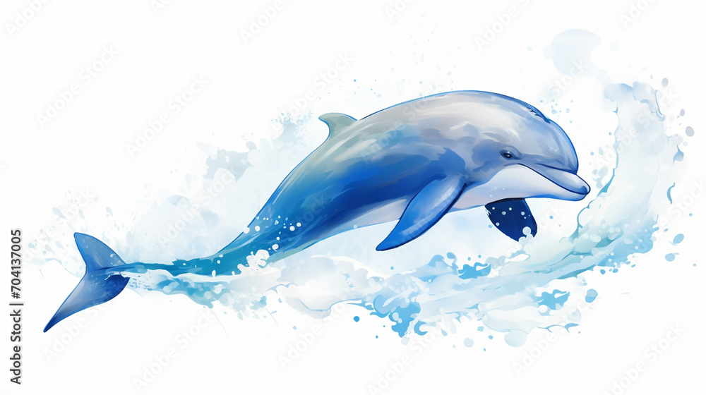 Dolphin in habitat, marine ecosystem. World marine mammal protection day simple image on white background.