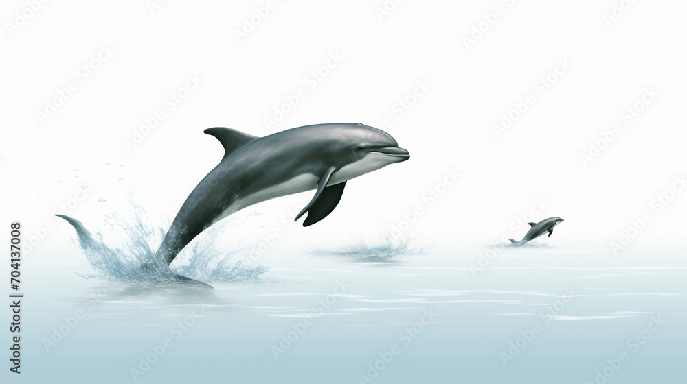 Dolphin in habitat, marine ecosystem. World marine mammal protection day simple image on white background.