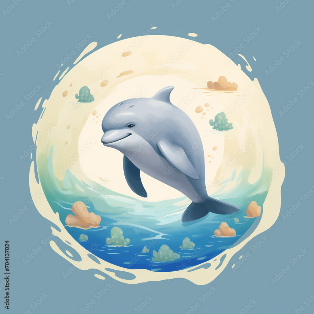 Dolphin in habitat, marine ecosystem. World marine mammal protection day simple image on white background.