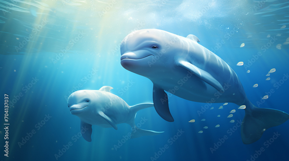 A couple of dolphins with splashes of water. World marine mammal protection day simple image on white background.