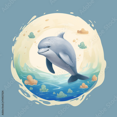 Obraz na płótnie Dolphin in habitat, marine ecosystem. World marine mammal protection day simple image on white background. w salonie
