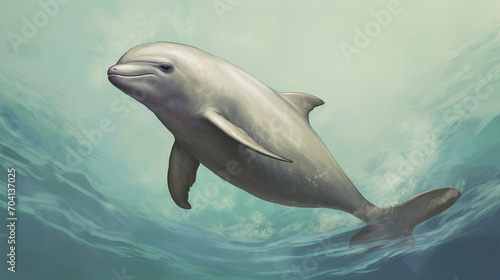 Dolphin in habitat  marine ecosystem. World marine mammal protection day simple image on white background.