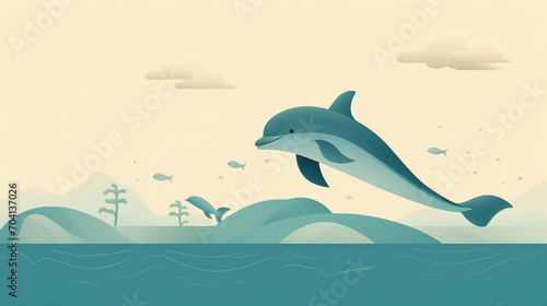 Obraz na płótnie Dolphin in habitat, marine ecosystem. World marine mammal protection day simple image on white background. w salonie