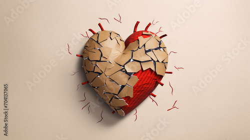 Obraz na płótnie Cardboard heart, world heart day, world stroke day. Heart in cracks close-up. w salonie