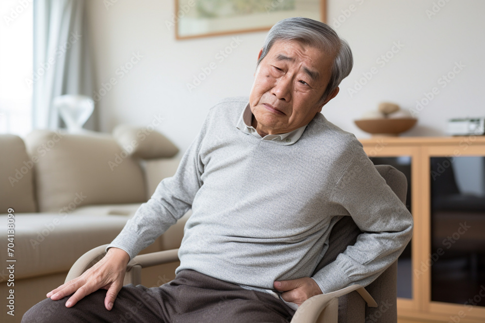 腰痛の痛みに悩む高齢男性
