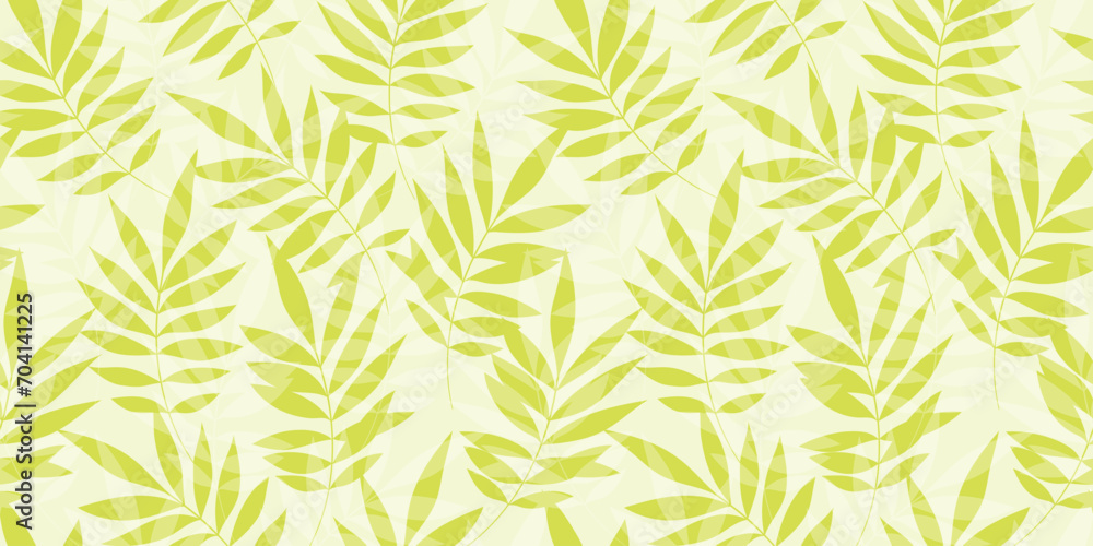 Fototapeta premium Leaves Seamless Vector Pattern. Watercolor Tropic Palm Leaves Background, Jungle Print