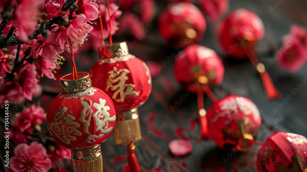 red lanterns chinese new year decoration celebratiion. traditional asian festival. wallpaper background for cards and web design. Generative AI red lanterns chinese new year decoration celebratiion. traditional asian festival. wallpaper background for cards and web design. Generative AI