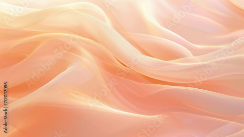 Abstract wavy pattern of peach silk, soft fabric texture background. Creative illustration of wave of orange pink textile. Theme of art, color, design, wallpaper, beauty, light