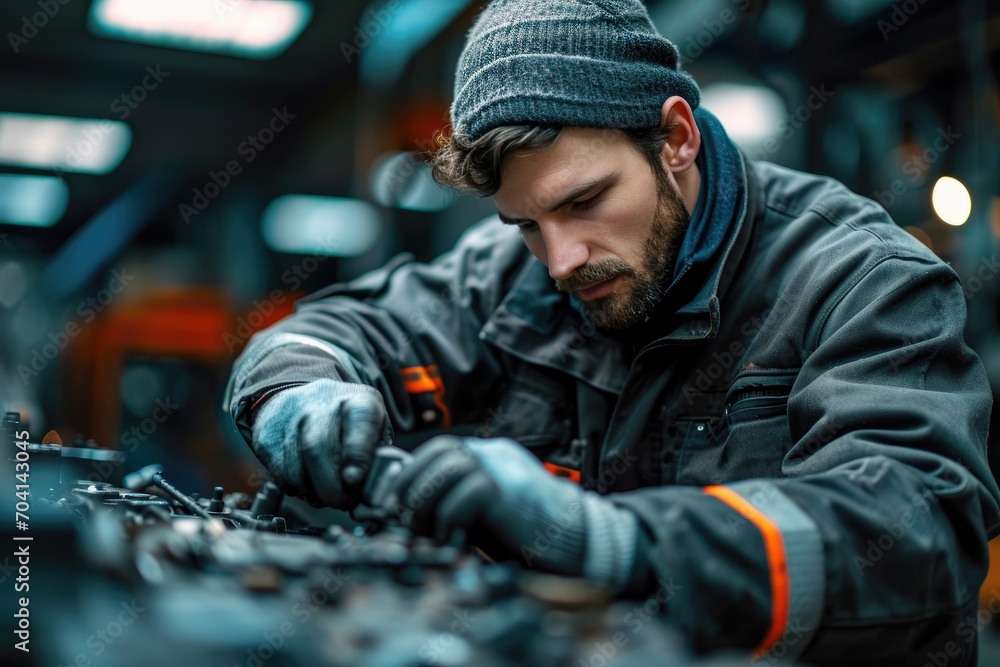 Mechanic working on one of the vehicles at a repair shop