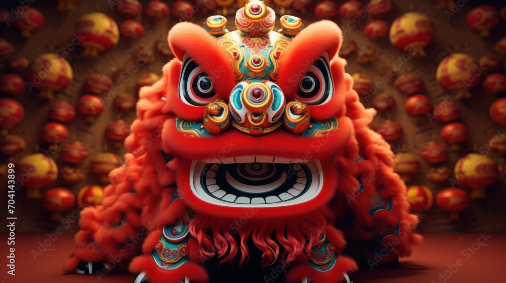 Colorful Chinese lion dance costume for cultural celebrations. Traditional performance.