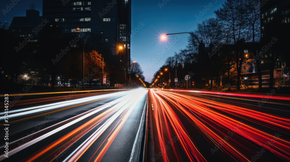 Obraz premium night light trails and freeways with cars, light from cars on night roads