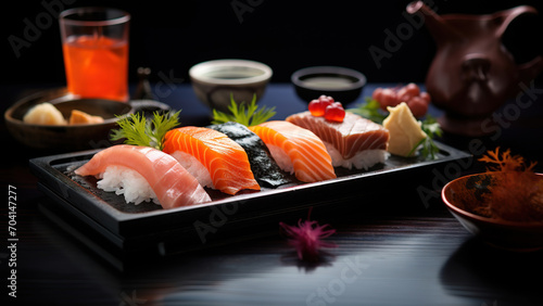 Traditional Japanese Sushi Selection on Elegant Presentation