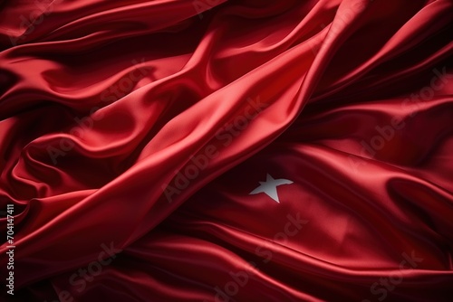 Red silk fabric with a white star in the lower right corner