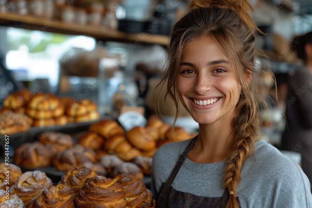 Woman bakery owner standing in the bakery