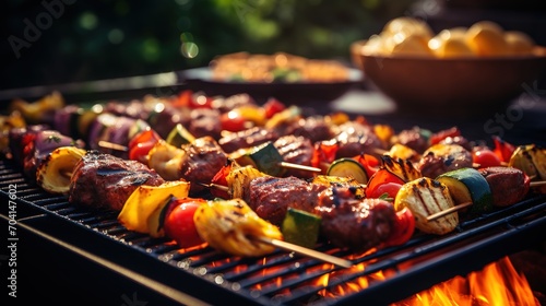 Summer Barbecue  Grilled Kebabs with Fresh Vegetables