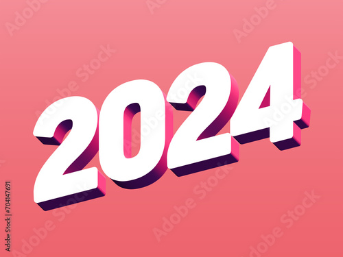 2024 Year, Bold 3D Lettering Banner Design, Vibrant and Neon Colors, Typography, Hot Pink Pastel Coral Color