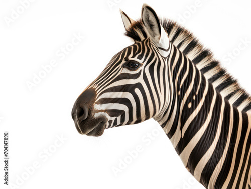 Closeup of zebra head isolated on white background