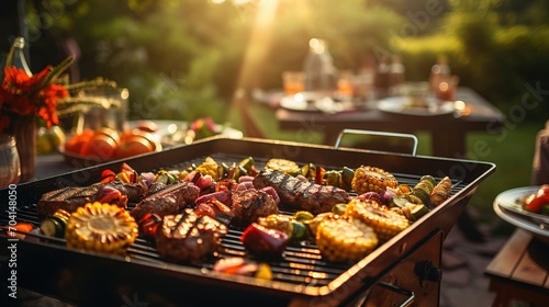 Sunset Barbecue Party  Grilled Meats and Vegetables in Outdoor Setting