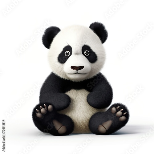 3D rendering of a cartoon panda sitting down © duyina1990