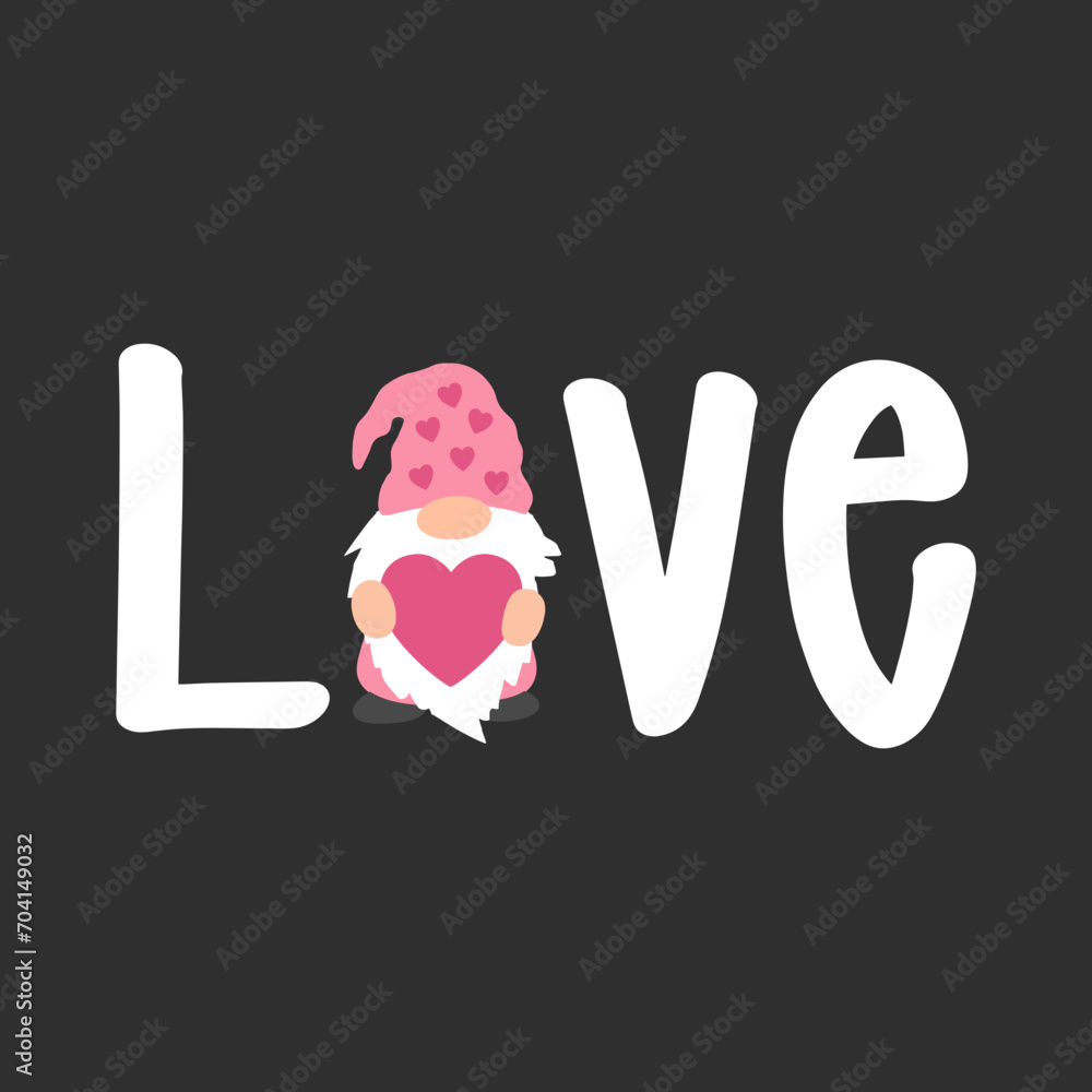 Obraz premium Love Gnome SVG, Valentine's Day Shirts svg, Love svg, Cute Valentines svg, Valentine Gift, Hand written quotes, Gnome Svg, Svg Files for Cricut 