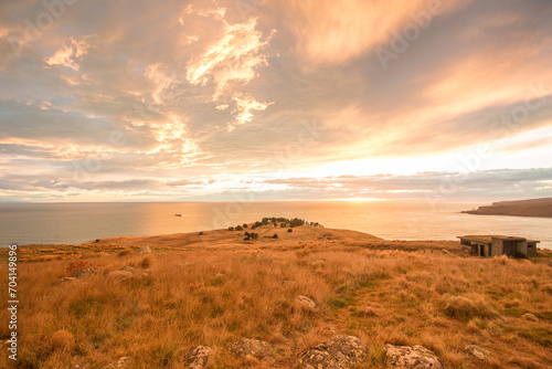 Sunrise at Godley Head with bunker - Banks Peninsula, New Zealand