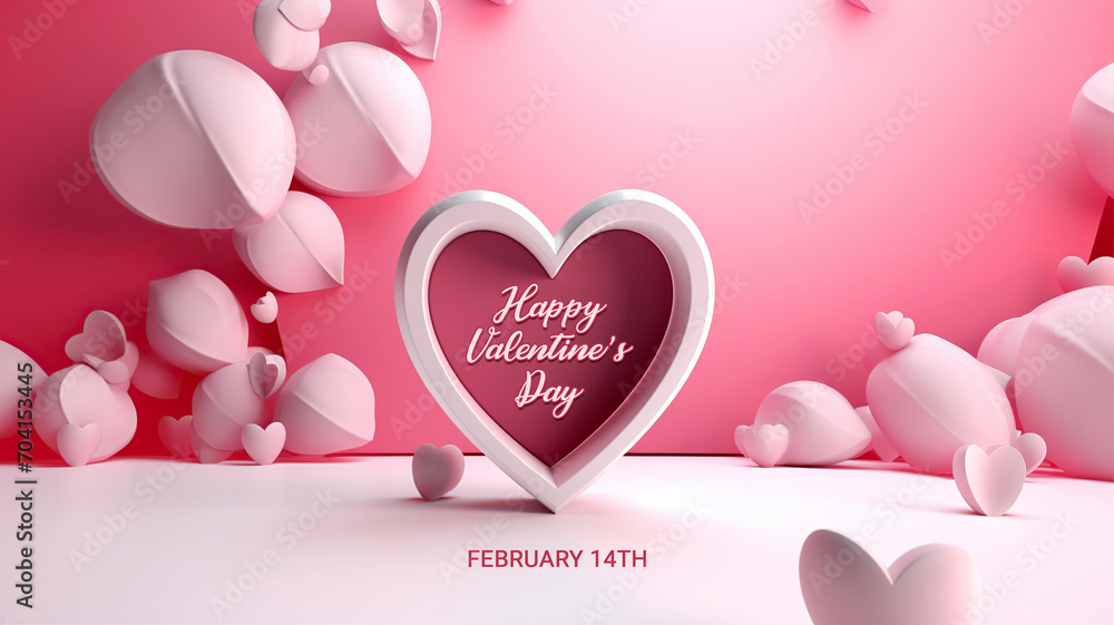 happy Valentine's Day background mockup with decorative red and white love hearts top view.
