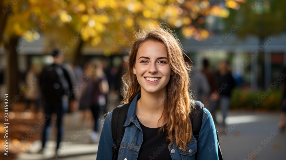 Happy young woman smiling outdoors in the fall Happy young woman smiling outdoors in the fall