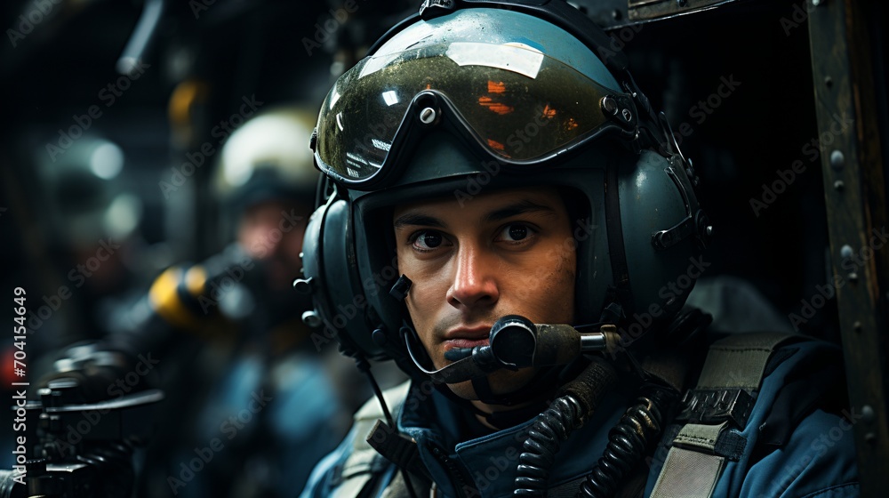 Portrait of a young male pilot wearing a helmet Portrait of a young male pilot wearing a helmet