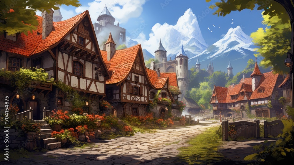 Fantasy RPG Village Game Artwork