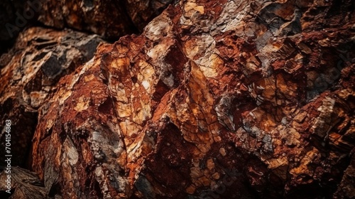 Dark red orange brown rock texture with cracks. Close-up. Rough mountain surface. Stone granite background for design. Nature. Wide banner. Design concept. Banner concept. Art concept. Rock concept.