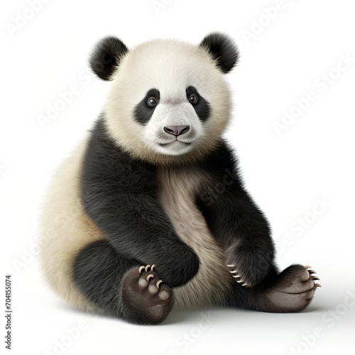 A cute panda bear cub sitting down