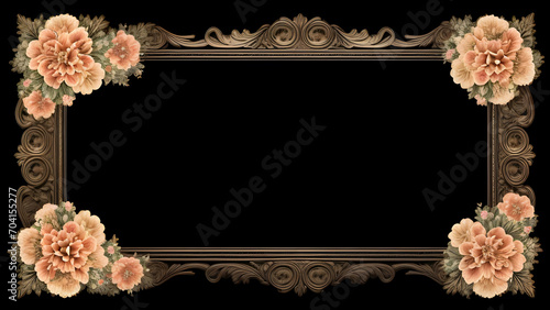 vintage floral border background frame on black