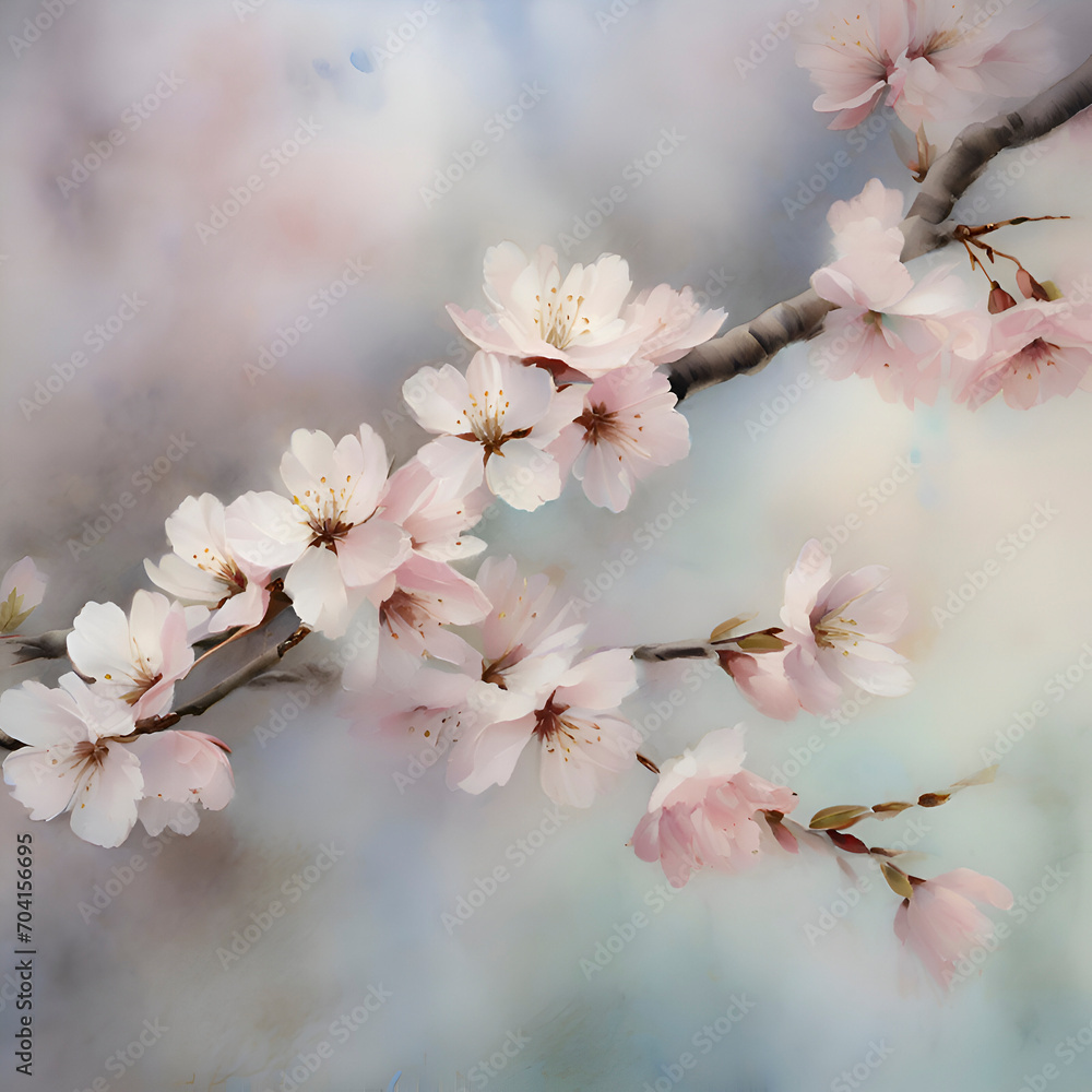 A serene scene of cherry blossoms. A serene scene of cherry blossoms.
