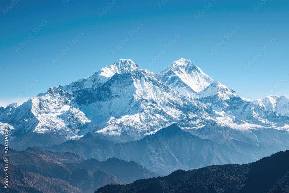 Majestic mountains with snow caps under a clear blue sky Majestic mountains with snow caps under a clear blue sky