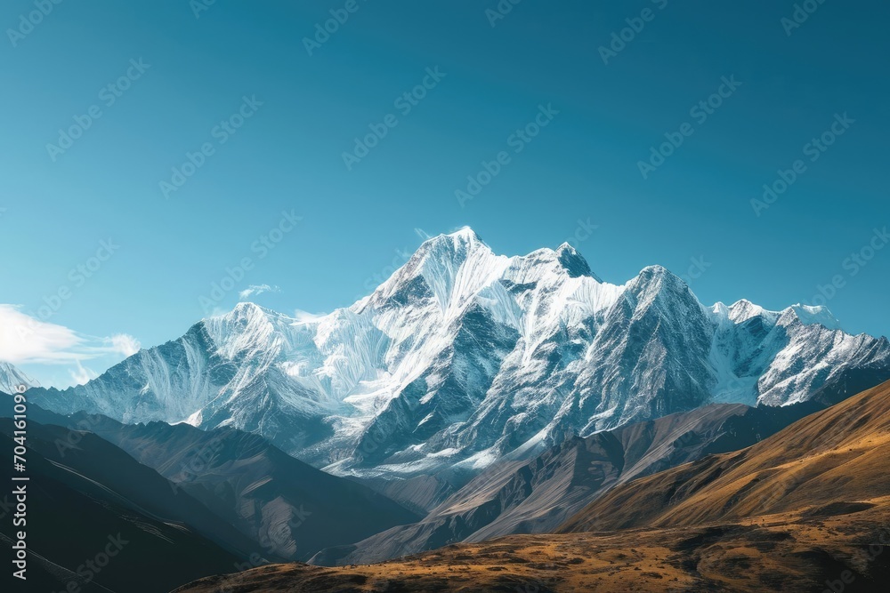 Majestic mountains with snow caps under a clear blue sky