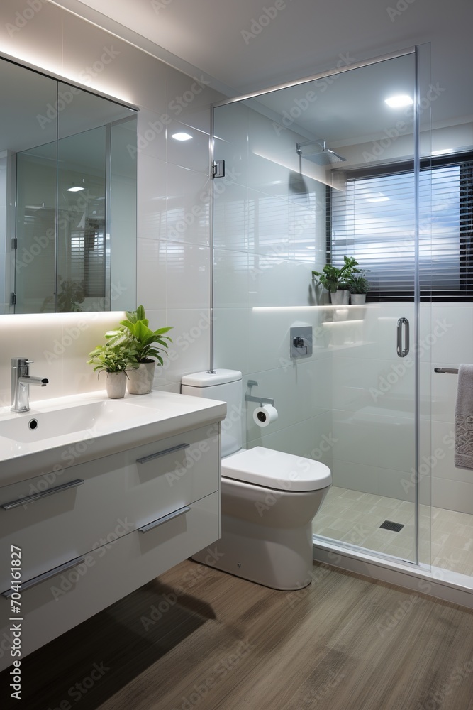 Modern bathroom interior with toilet, sink and shower Modern bathroom interior with toilet, sink and shower