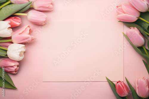 Beautiful, stylish Mothers Day or Valentines Day background or banner. Flowers and presents with copy space © Anastasiia