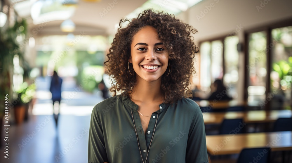 Portrait of a smiling young woman with curly hair Portrait of a smiling young woman with curly hair