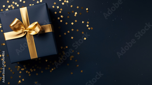 Top view of dark blue gift box on dark background, Valentine's Day surprise gift box concept illustration