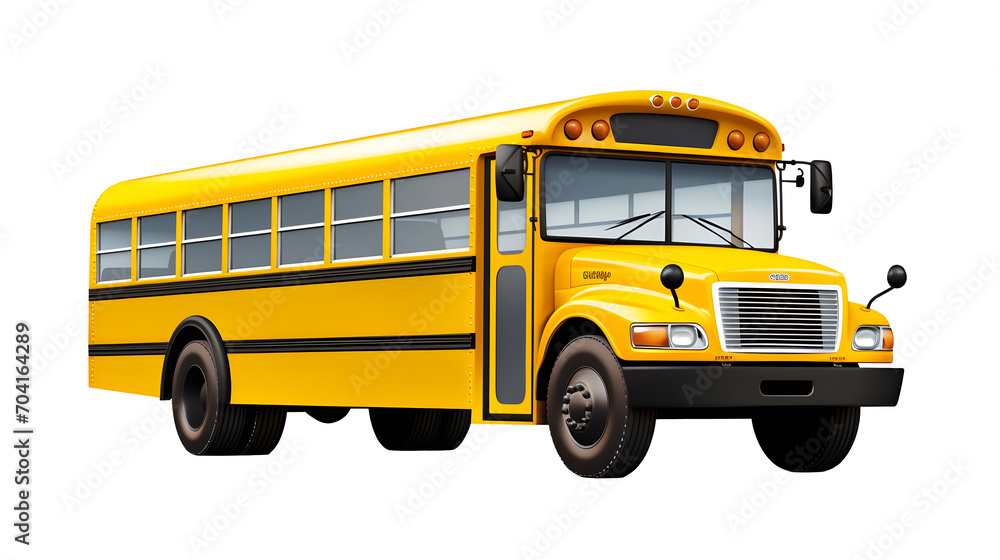 Yellow classic school bus isolated on transparent background. Png file
