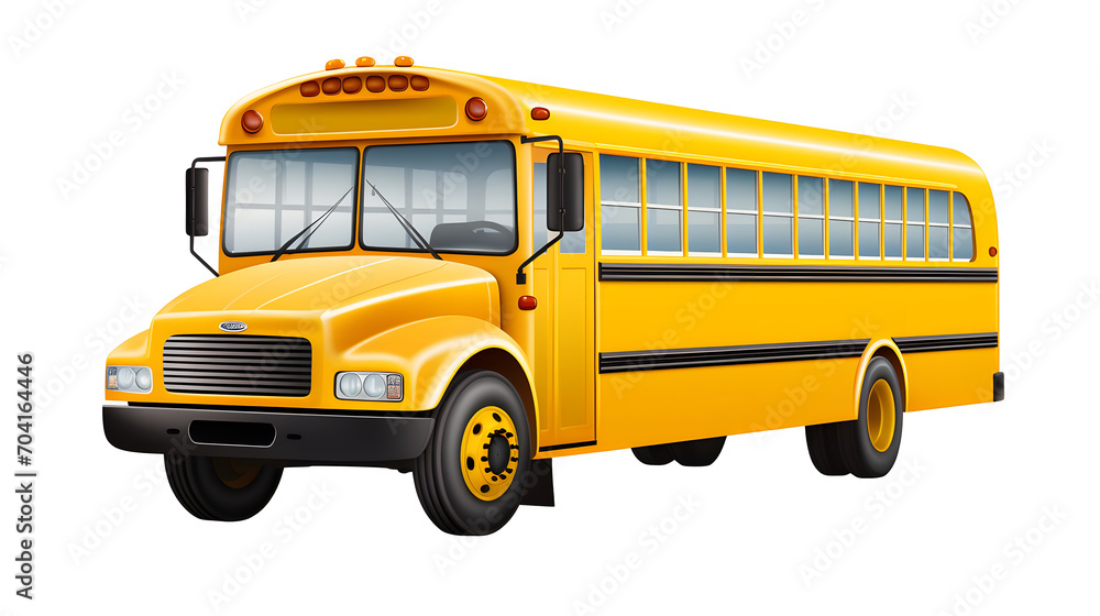 Yellow classic school bus isolated on transparent background. Png file
