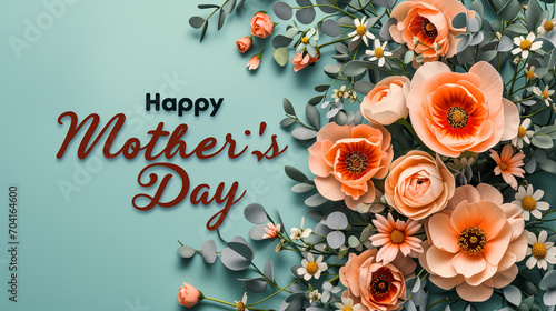 Celebrate Mother's Day with a warm message embraced by vibrant orange flowers set against a serene blue background.