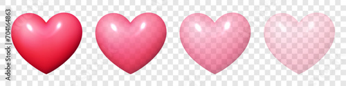 Pink 3d realistic heart symbols with transparency effect. Happy Valentine's day clip art for banner or letter template.