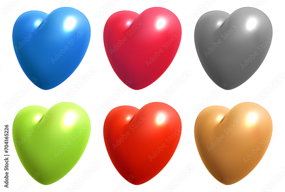 Colorful 3d realistic glossy heart symbols on white. Happy Valentine's day clip art for banner or letter template.