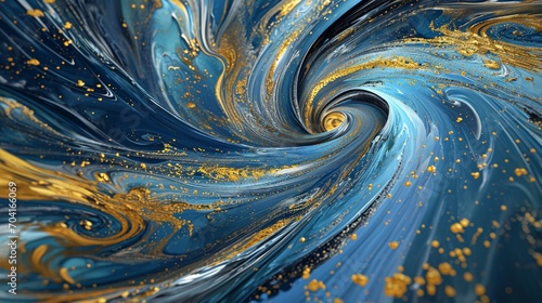 Swirling patterns of blue and gold blending seamlessly, creating a mesmerizing abstract scene resembling the excitement and energy of New Year's celebrations.