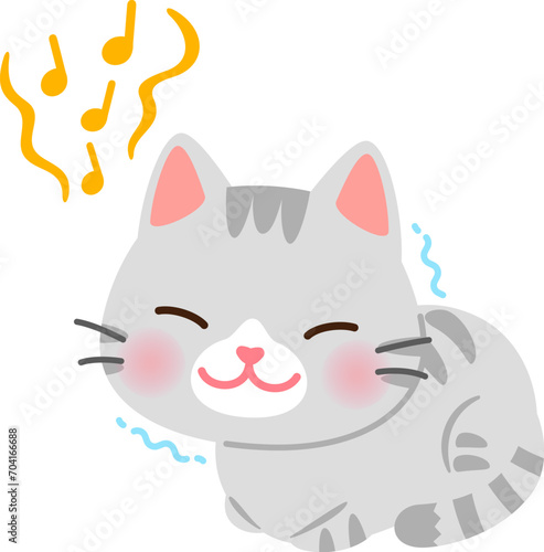 喉を鳴らす香箱座りのサバ猫