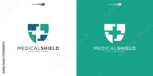protection logo shield and heart symbol. Health care and medicine, charity and social work vector icon.