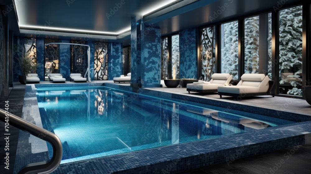 Obraz premium Luxurious villa swimming pool, evening view